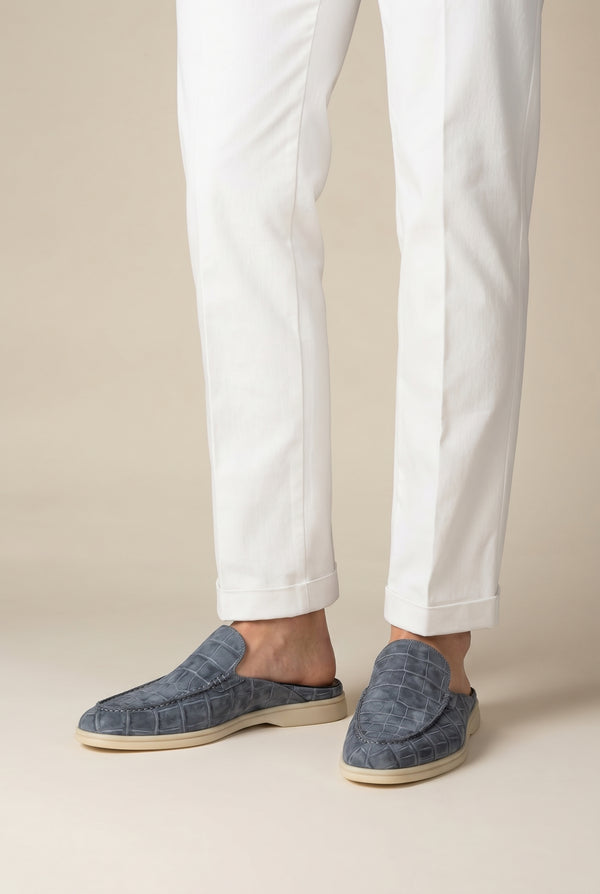 Yacht Mule Nubuck Crocodile Slate