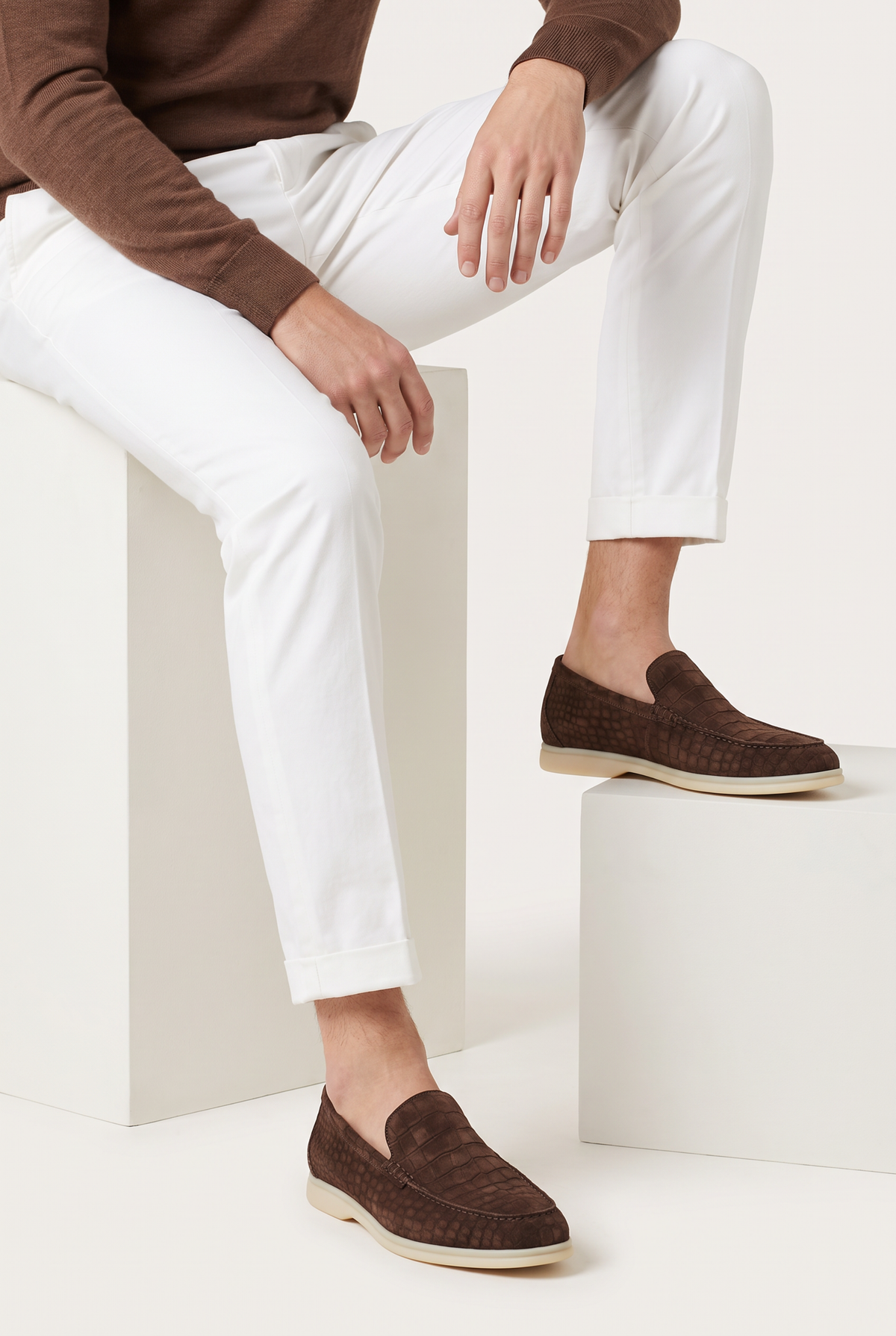 Yacht Loafer Nubuck Crocodile Espresso