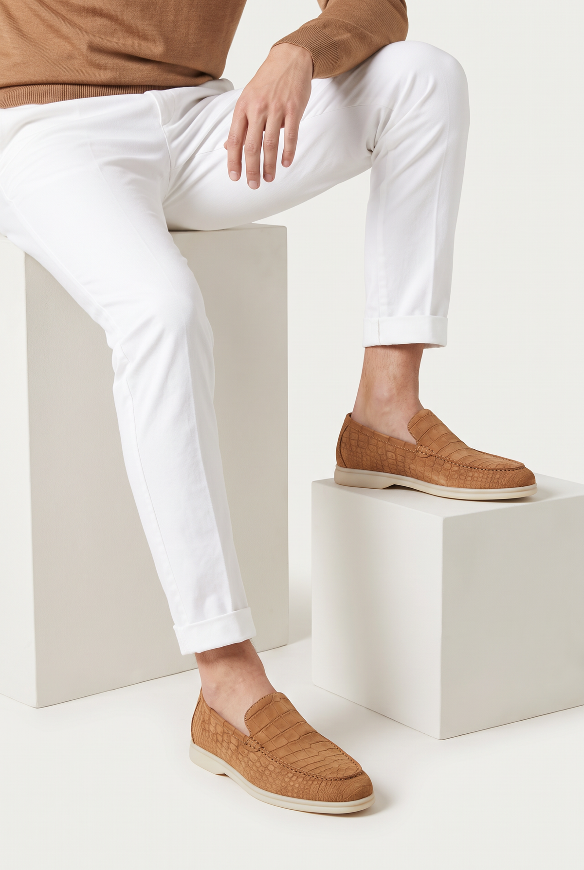 Yacht Loafer Nubuck Crocodile Camel
