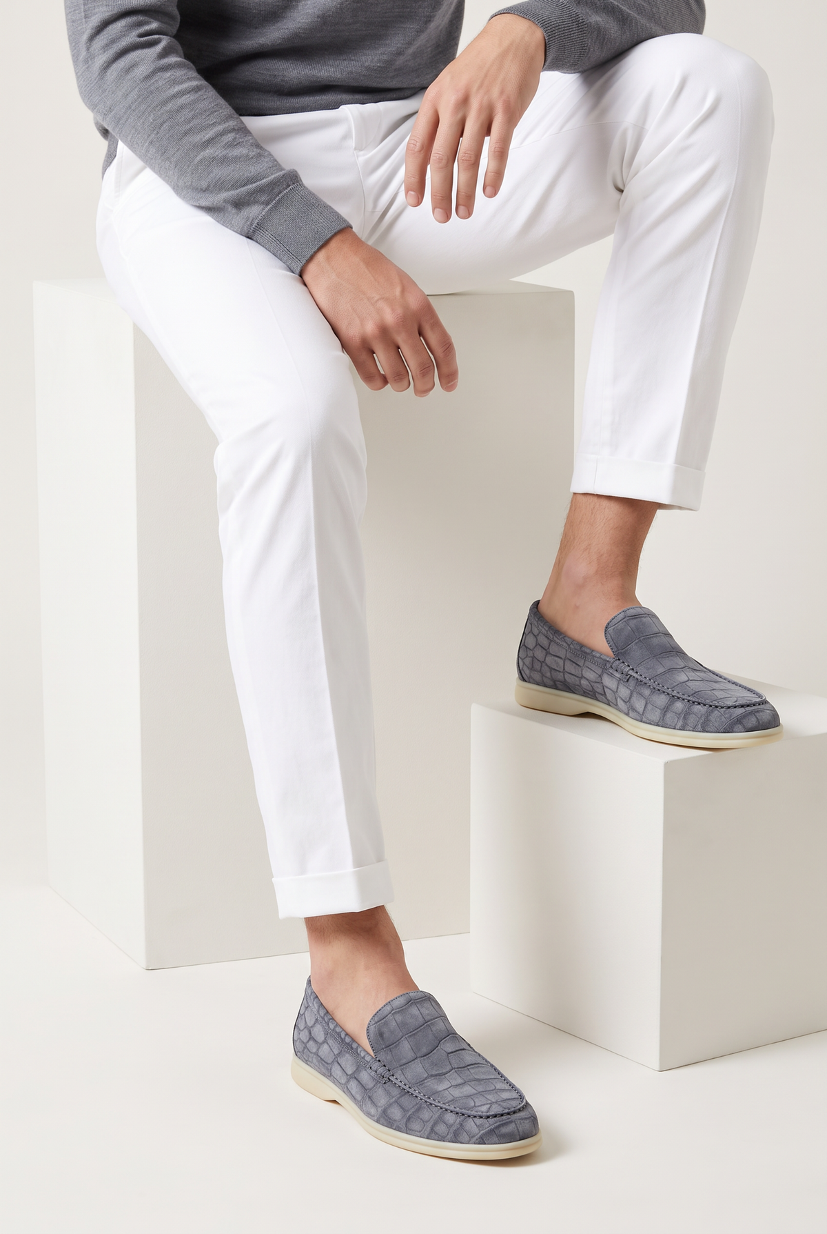 Yacht Loafer Nubuck Crocodile Grey