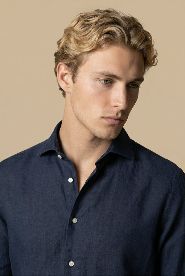 Amalfi Long Sleeve Linen Shirt Navy