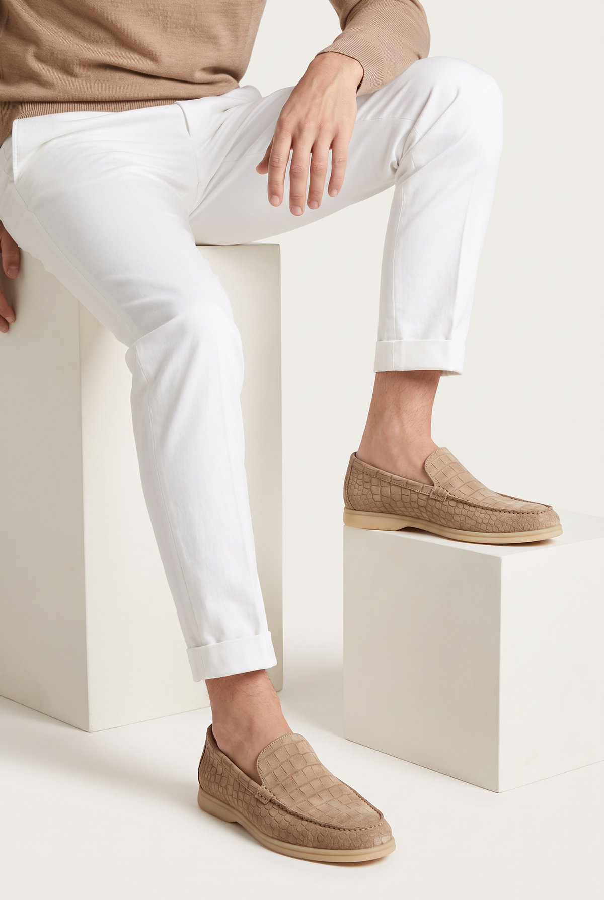 Yacht Loafer Nubuck Crocodile Sand