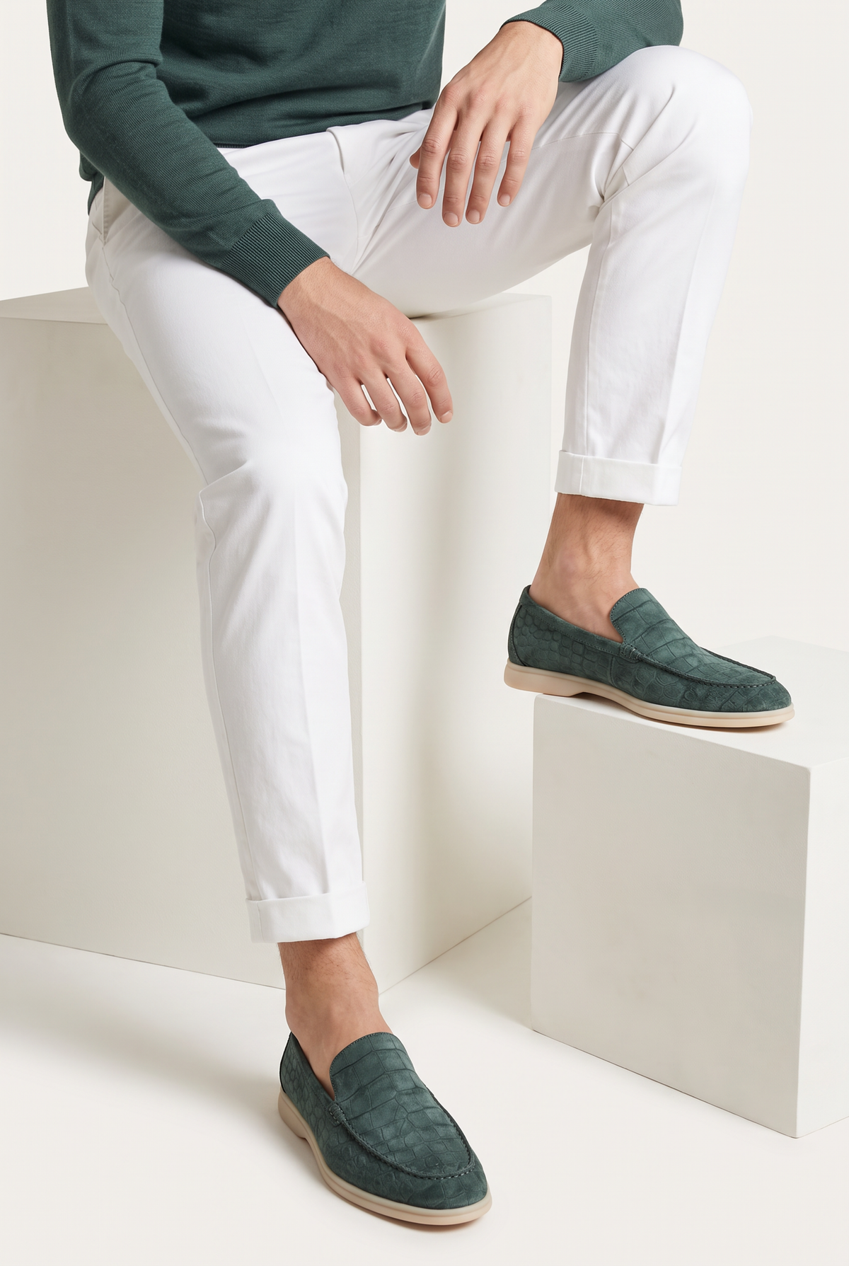 Yacht Loafer Nubuck Crocodile Sage