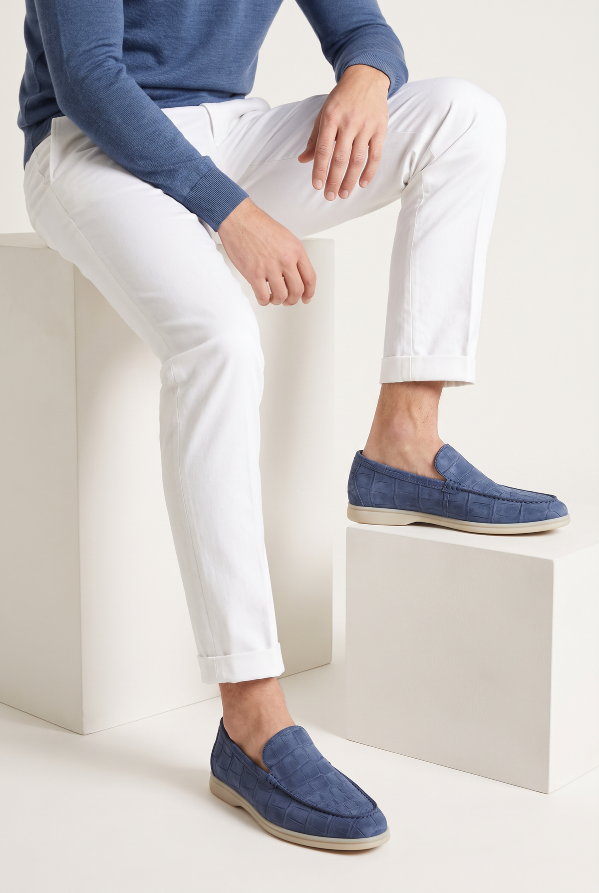 Yacht Loafer Nubuck Crocodile Ocean Blue
