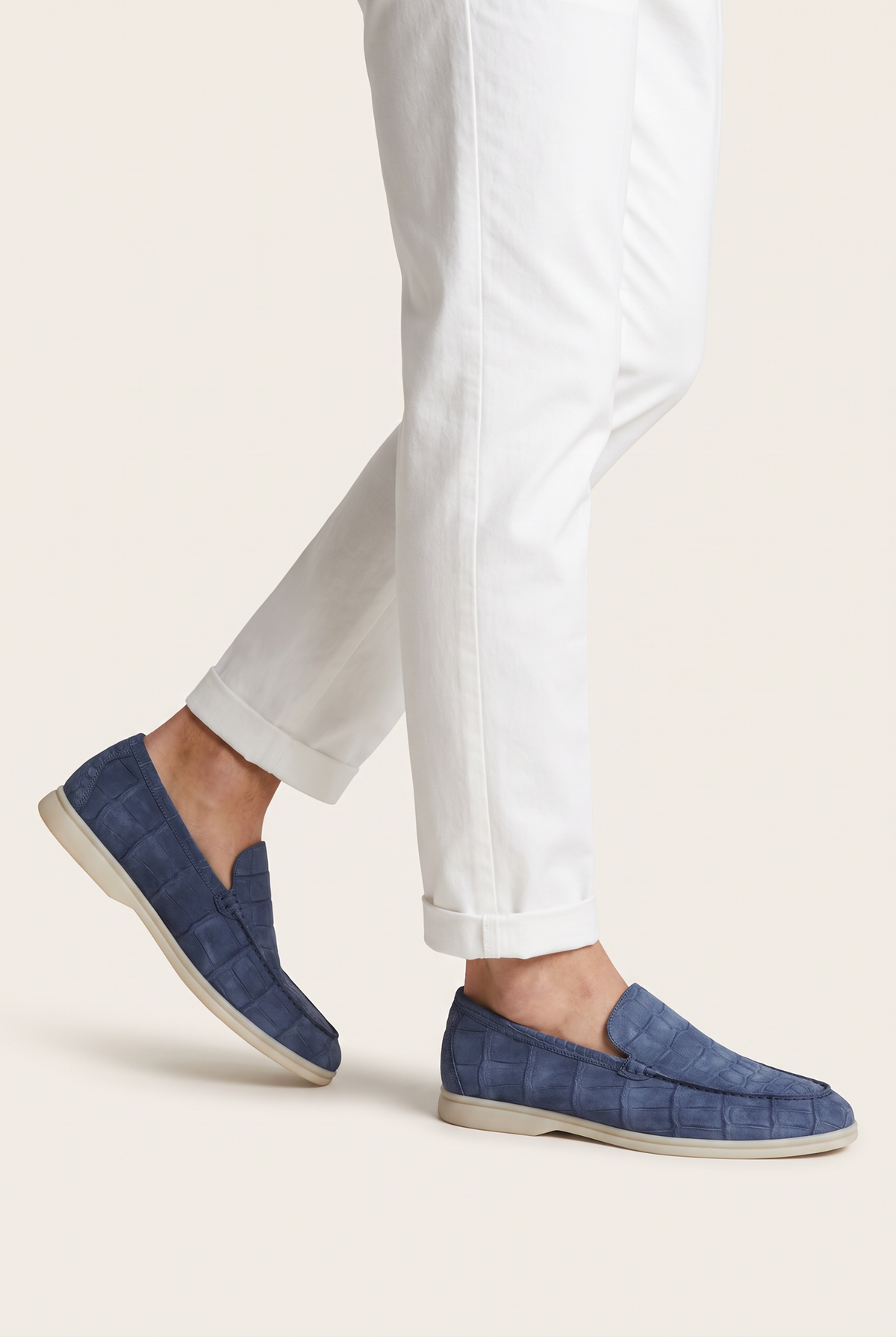 Yacht Loafer Nubuck Crocodile Ocean Blue
