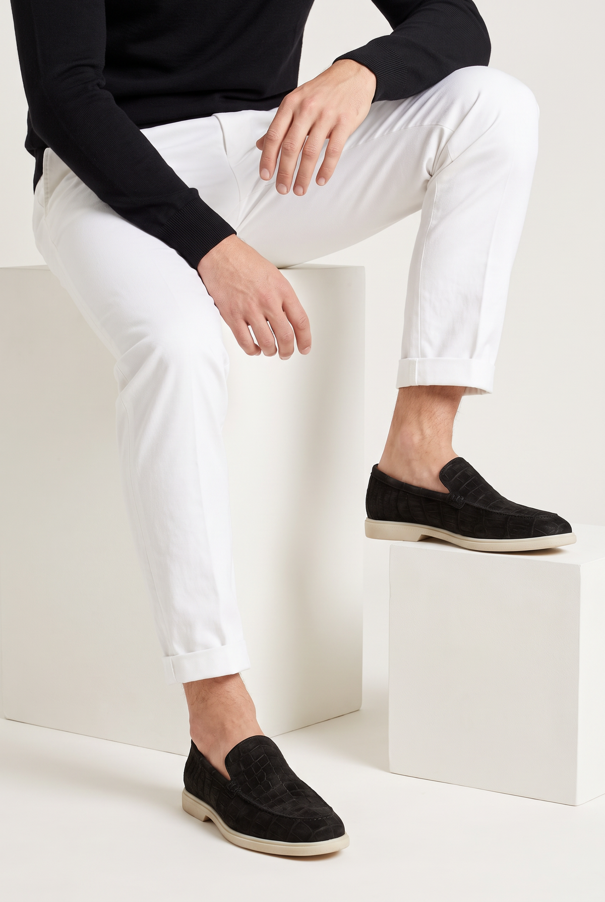 Yacht Loafer Nubuck Crocodile Charcoal