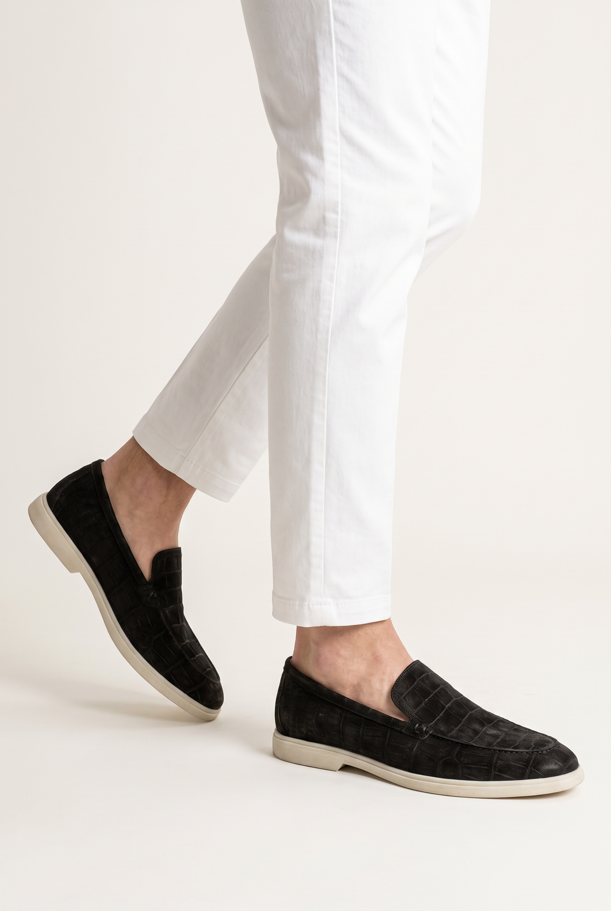 Yacht Loafer Nubuck Crocodile Charcoal