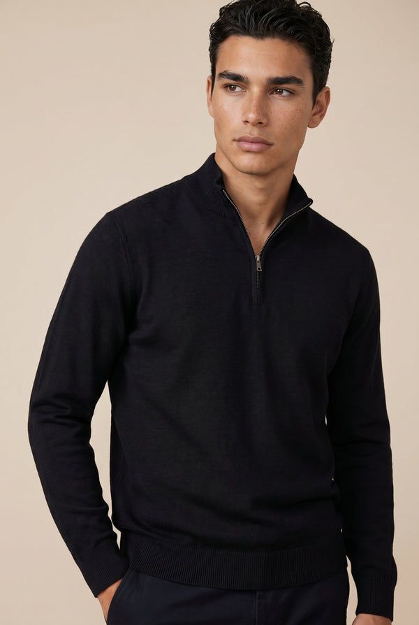 Merino Quarter Zip Black