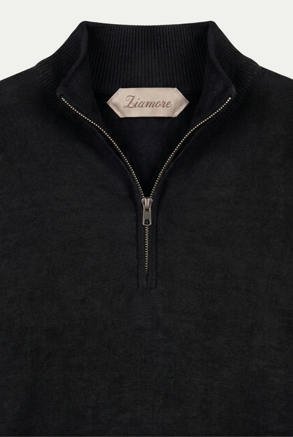 Merino Quarter Zip Black