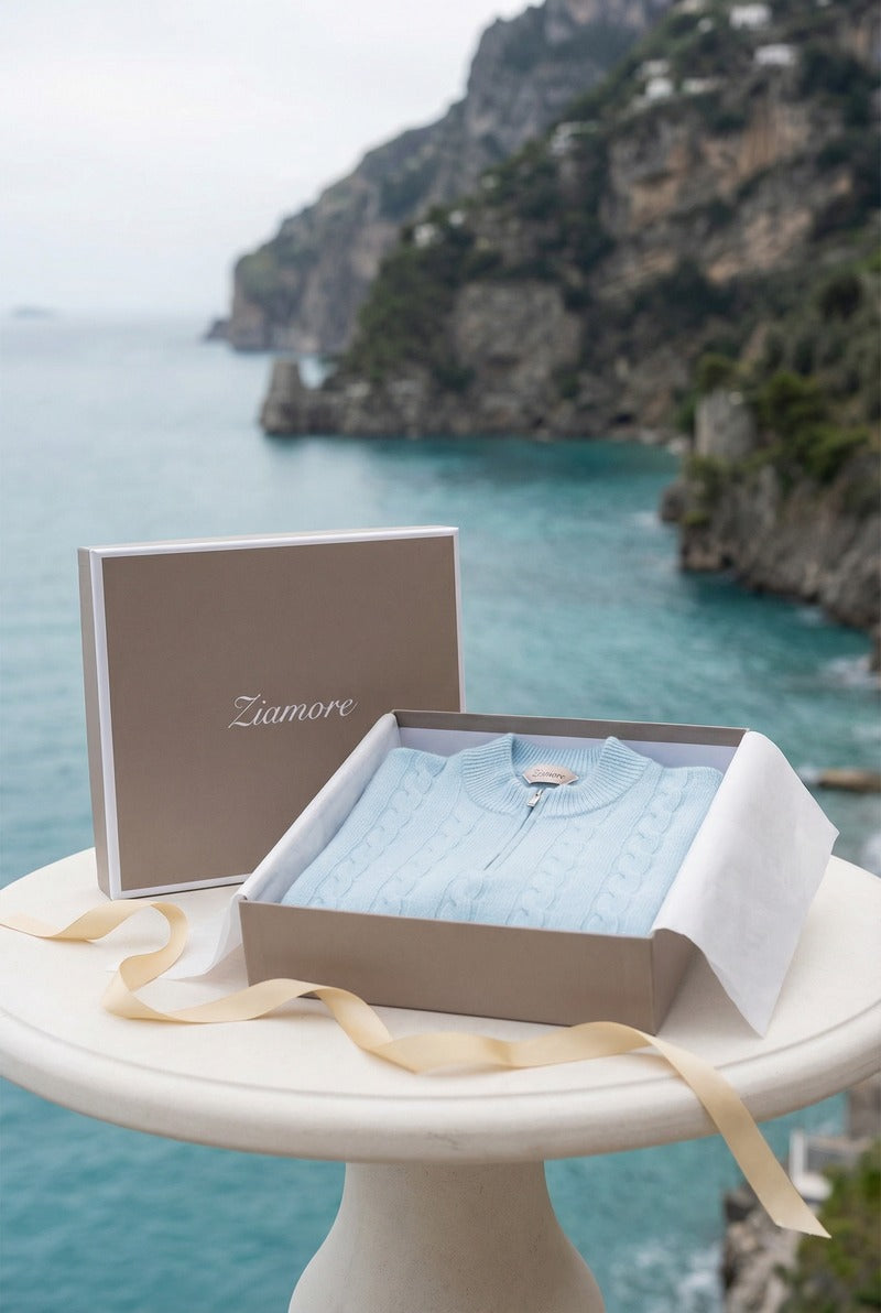 Como Cashmere Quarter Zip Baby Blue