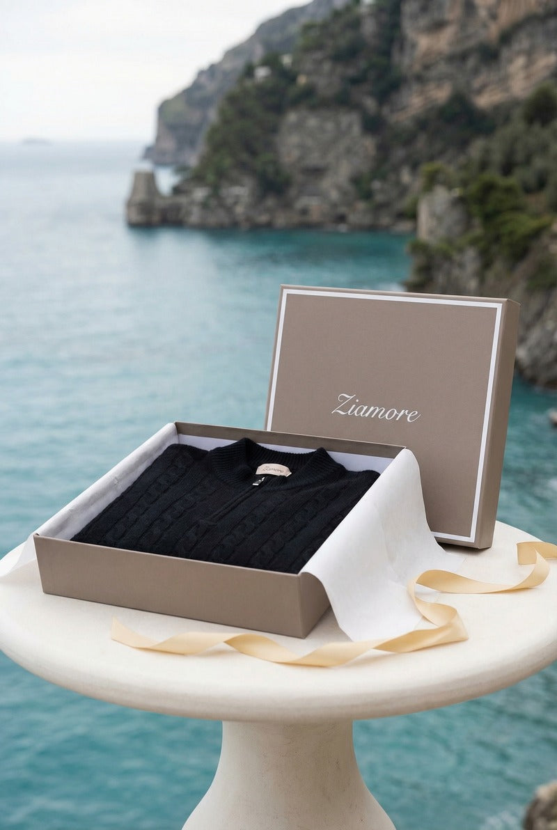 Como Cashmere Quarter Zip Black