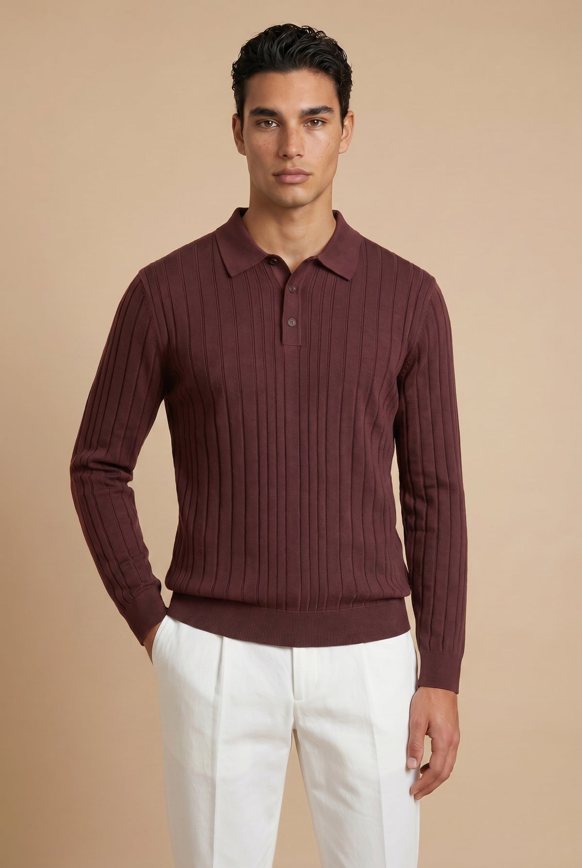 Extrafine Long Sleeve Polo Burgundy
