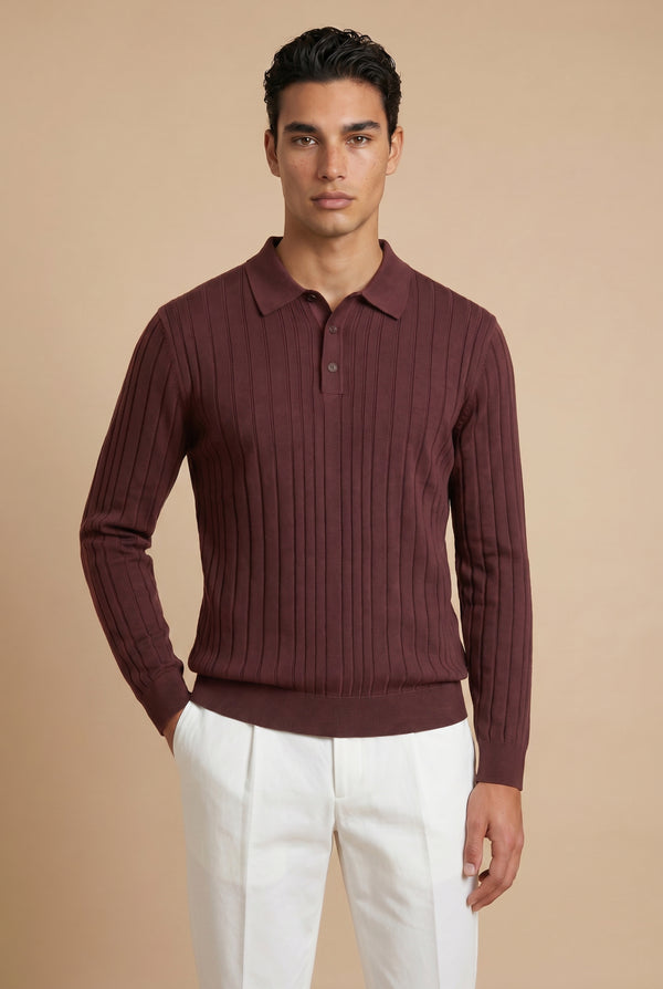 Extrafine Long Sleeve Polo Burgundy