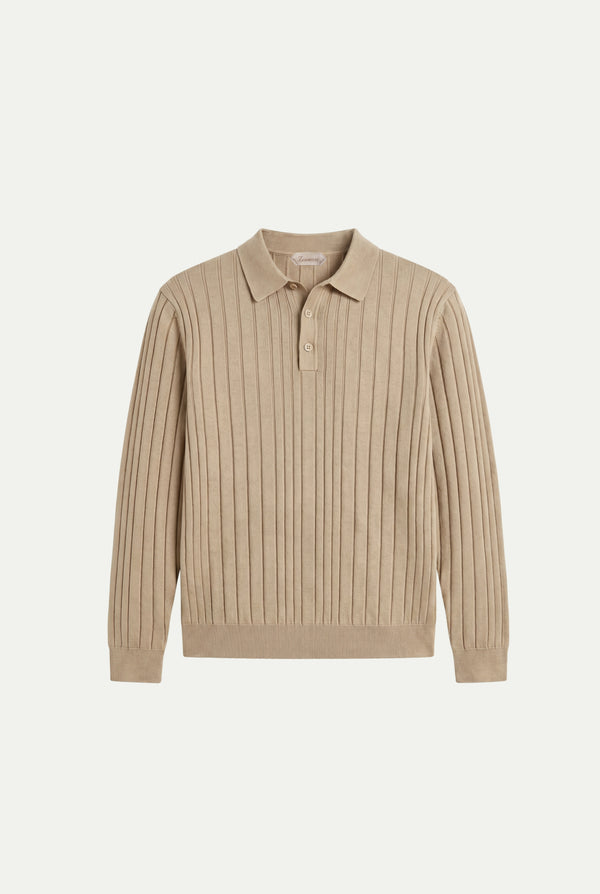Extrafine Long Sleeve Polo Sand