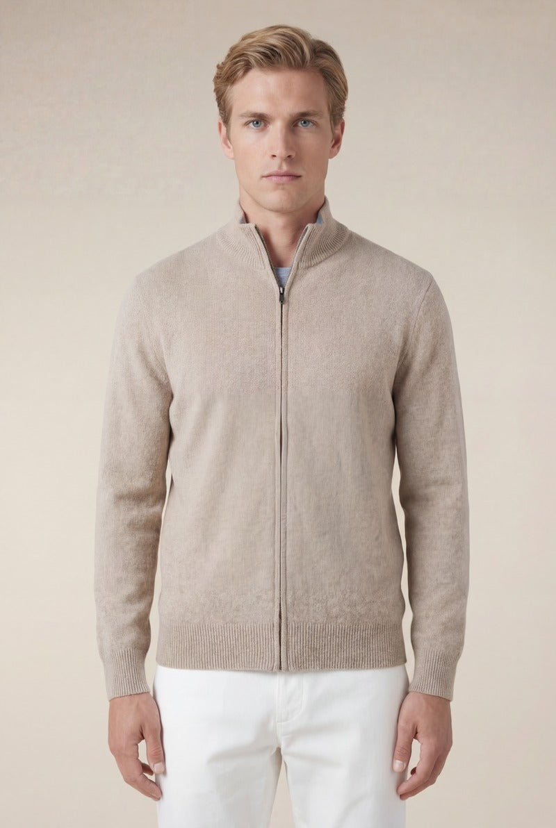 Sorrento Cashmere Full-Zip Knit Beige