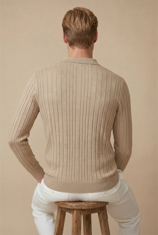 Extrafine Long Sleeve Polo Sand