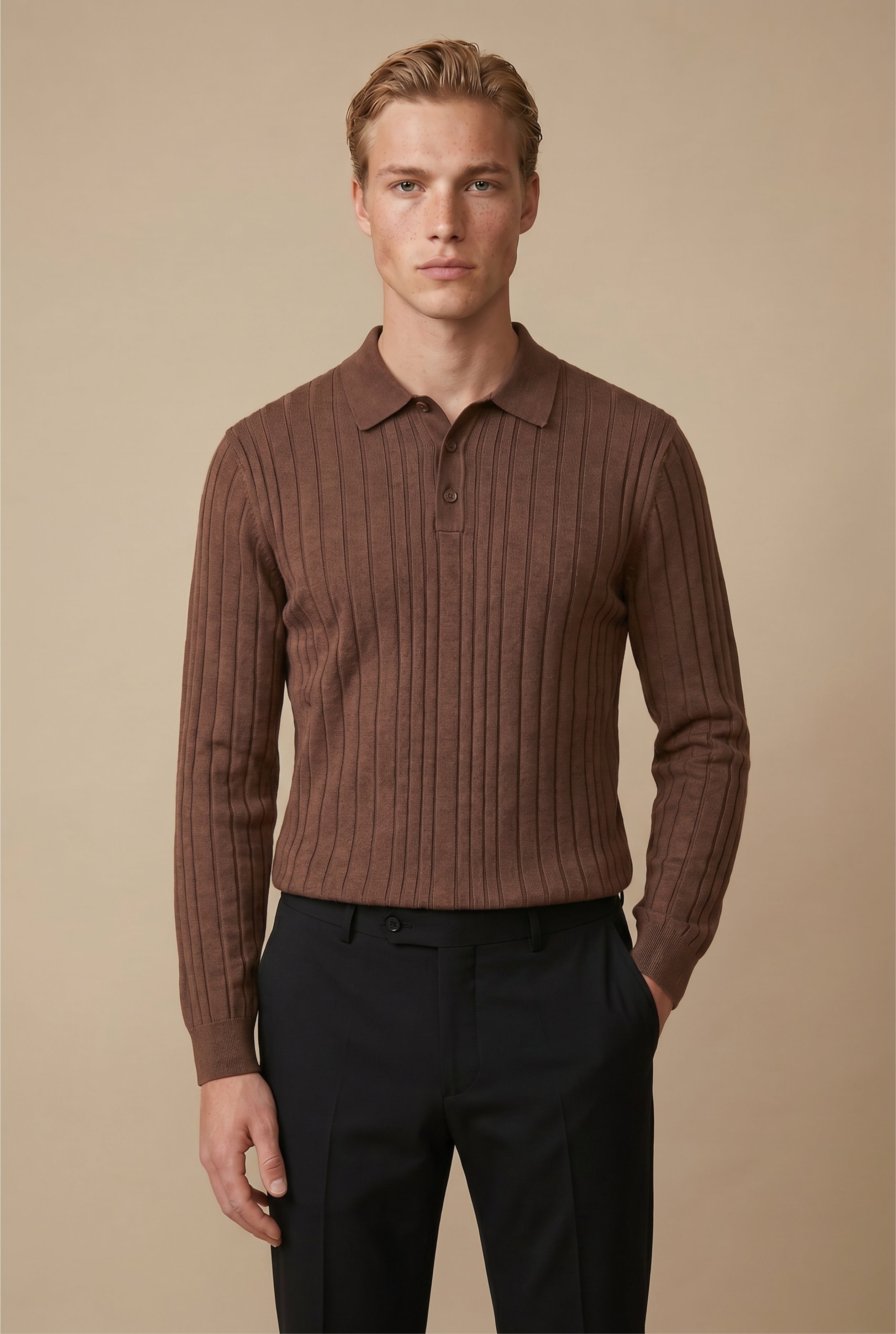 Extrafine Long Sleeve Polo Chocolate
