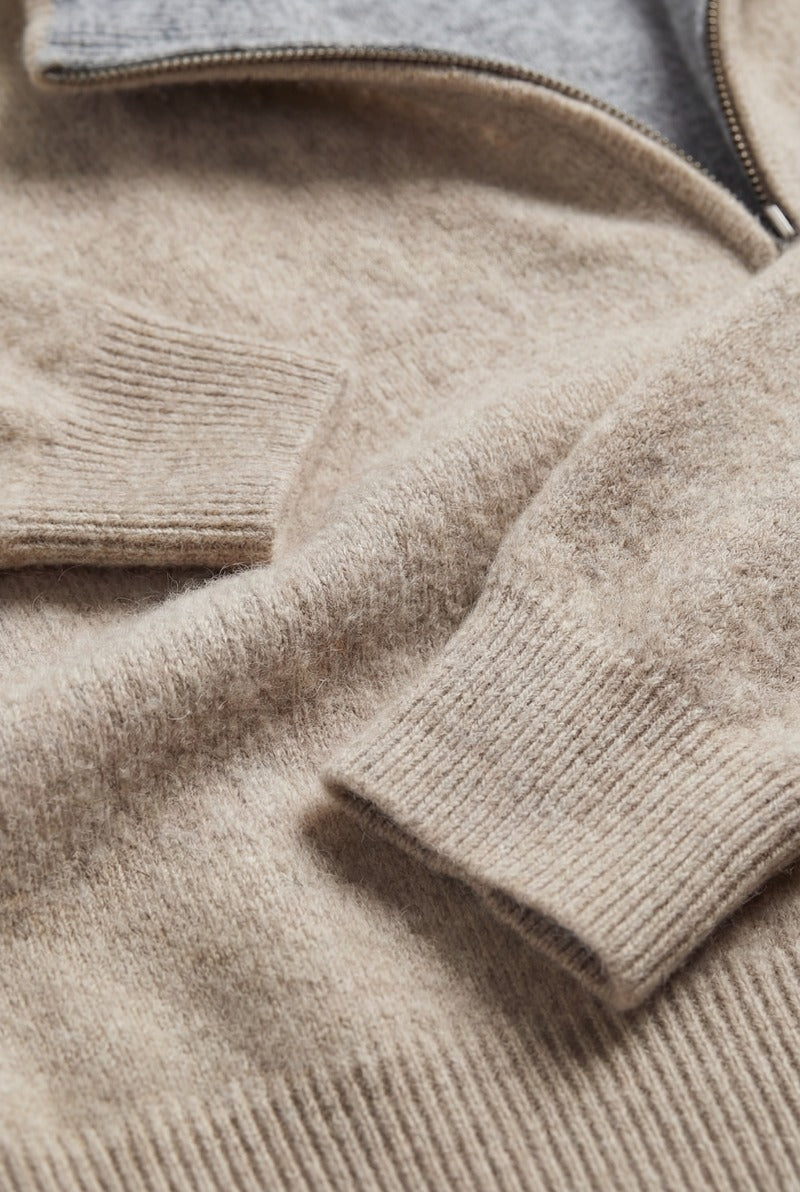 Sorrento Cashmere Full-Zip Knit Beige