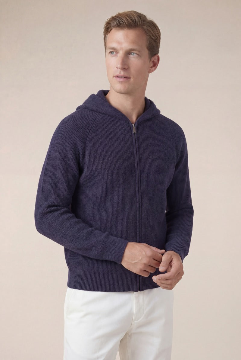 Cortina Cashmere Zip Hoodie Navy