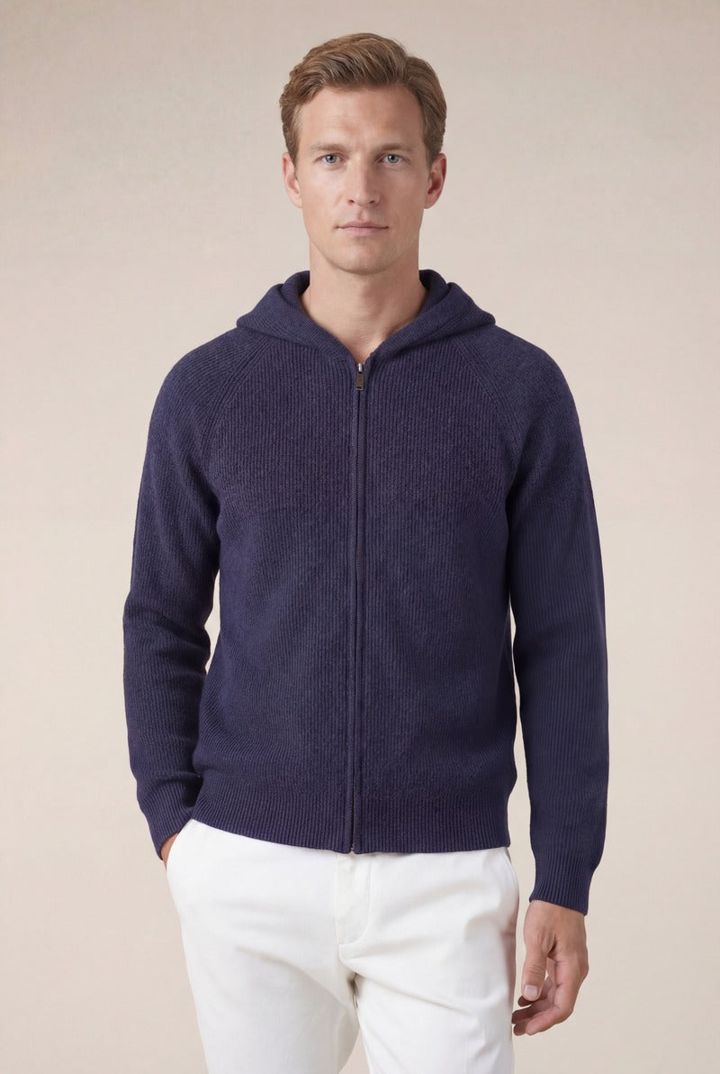 Cortina Cashmere Zip Hoodie Navy