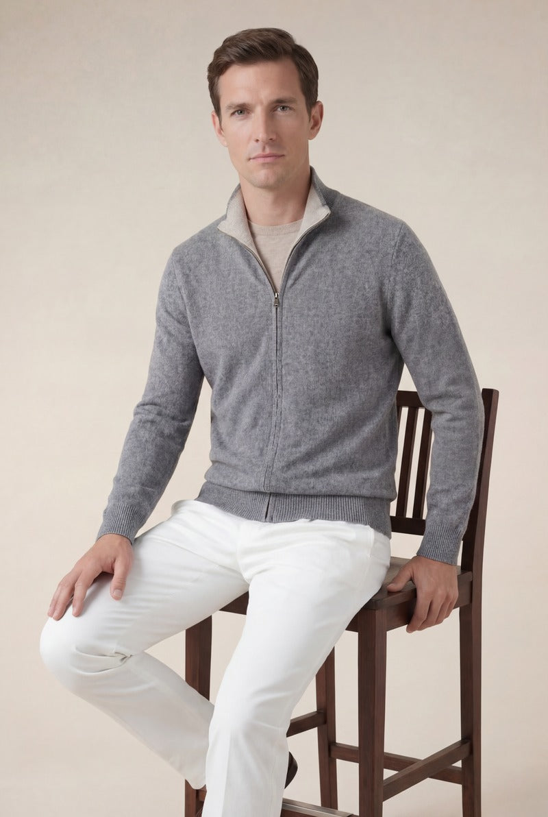 Sorrento Cashmere Full-Zip Knit Grey