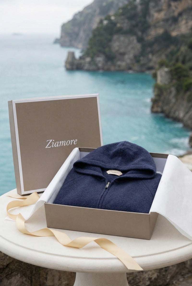 Cortina Cashmere Zip Hoodie Blue