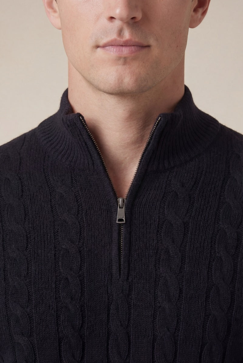 Como Cashmere Quarter Zip Black
