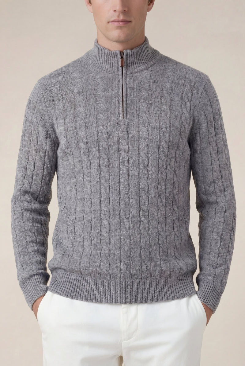 Como Cashmere Quarter Zip Dark Grey