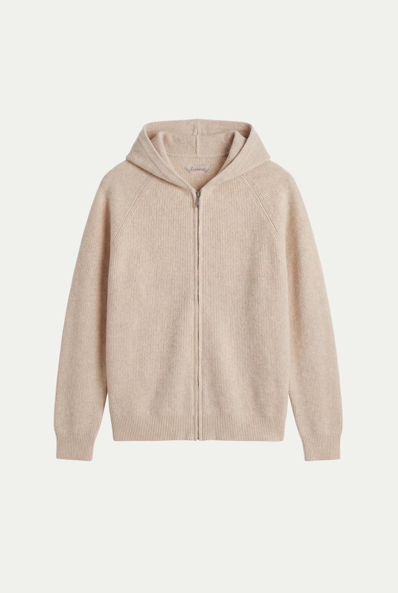 Cortina Cashmere Zip Hoodie Beige