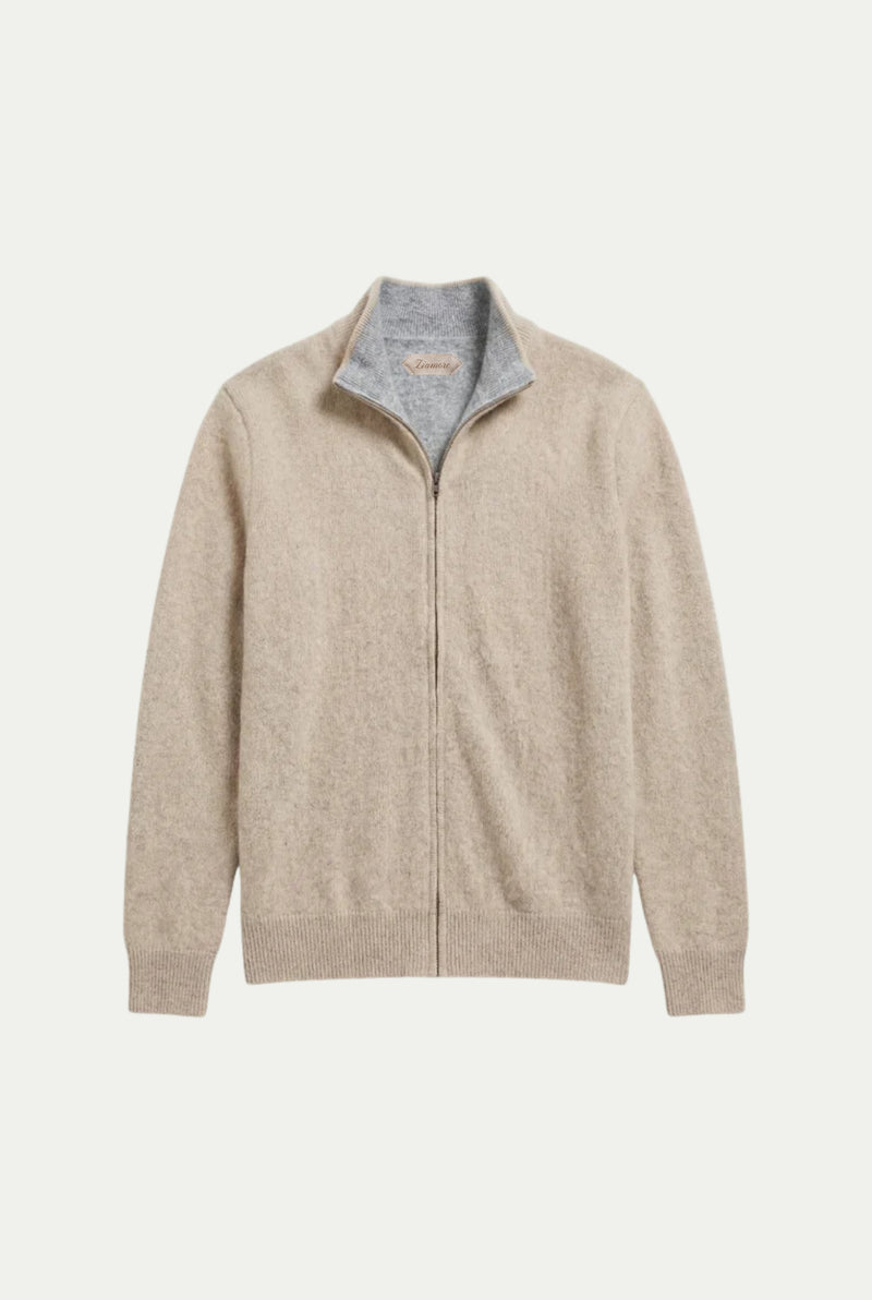 Sorrento Cashmere Full-Zip Knit Beige