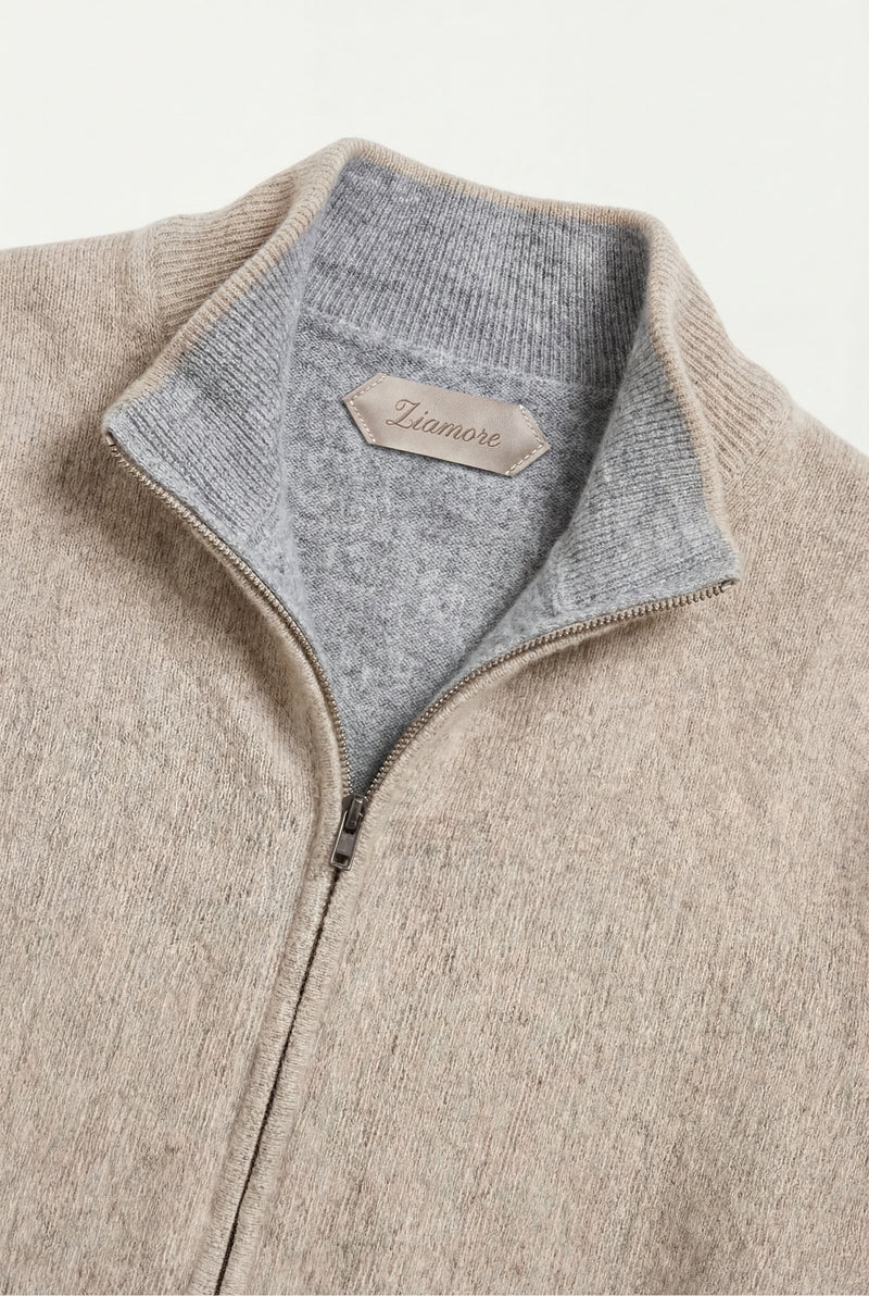Sorrento Cashmere Full-Zip Knit Beige