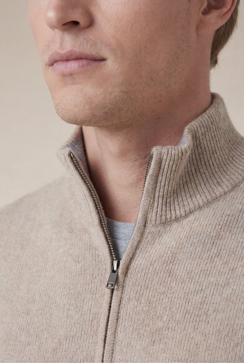 Sorrento Cashmere Full-Zip Knit Beige