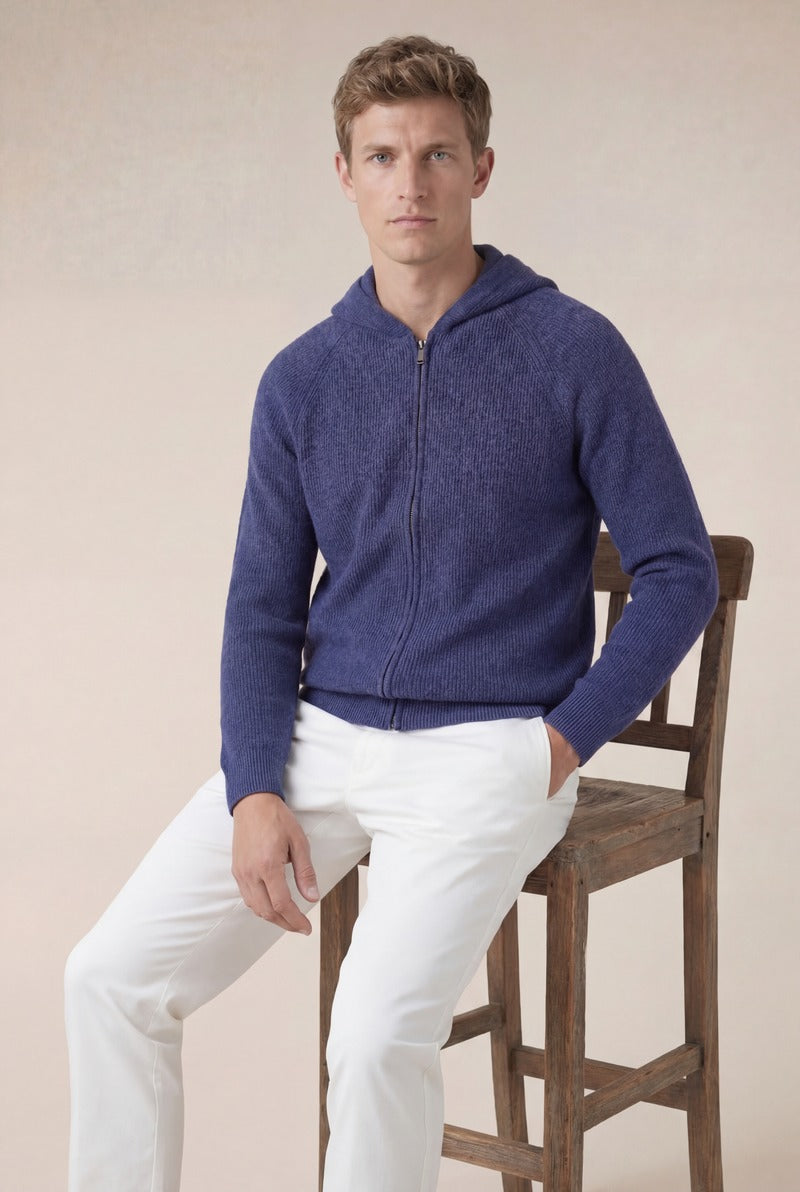 Cortina Cashmere Zip Hoodie Blue