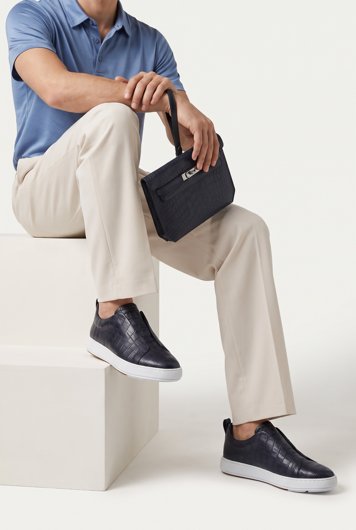 Monaco Crocodile Sneaker Navy