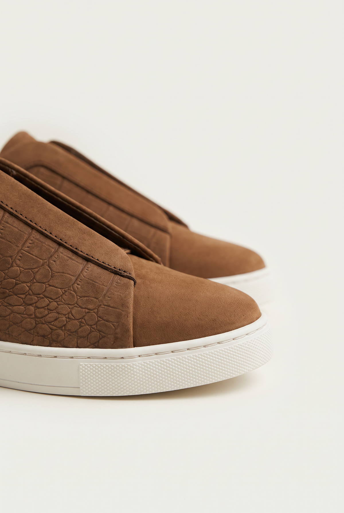 Monaco Suede Crocodile Sneaker Cognac