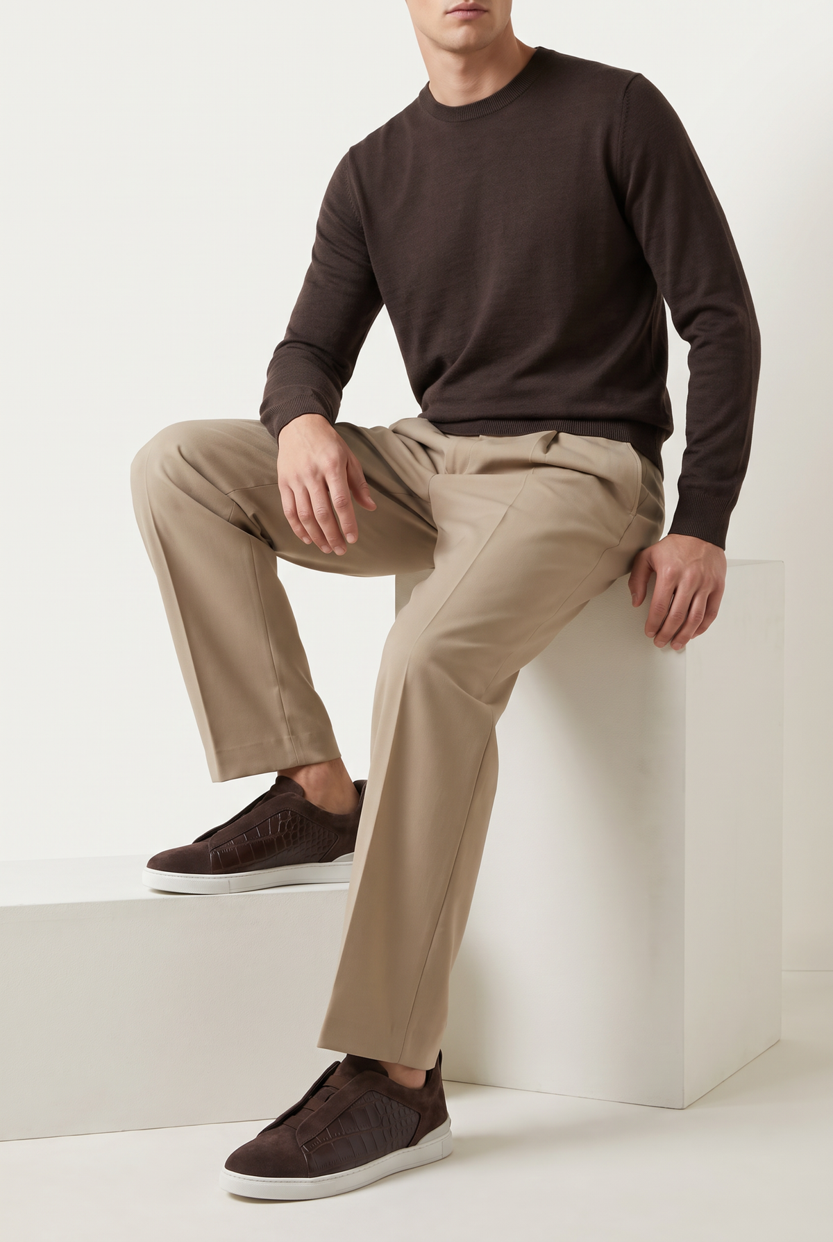 Monaco Suede Crocodile Sneaker Espresso