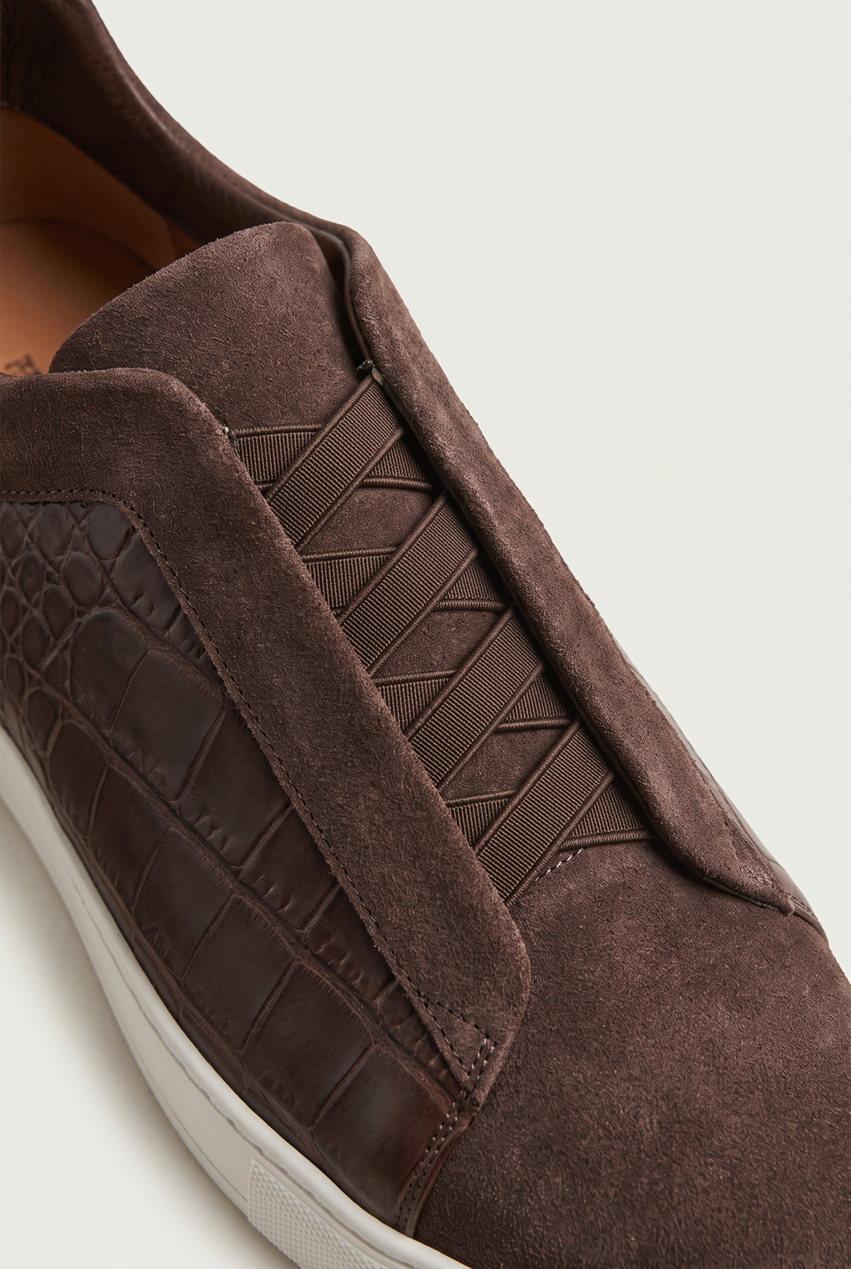 Monaco Suede Crocodile Sneaker Espresso