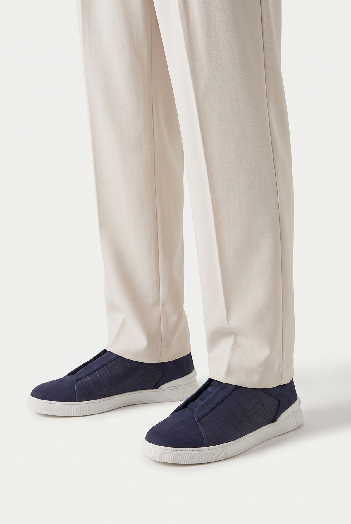 Monaco Suede Crocodile Sneaker Navy