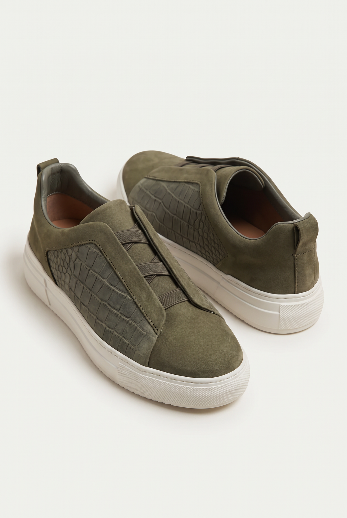 Monaco Suede Crocodile Sneaker Olive