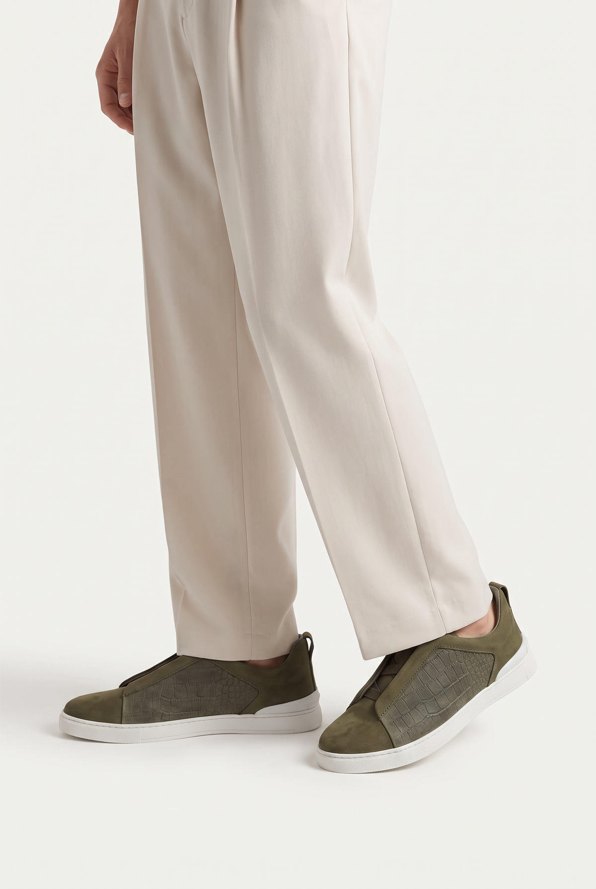Monaco Suede Crocodile Sneaker Olive