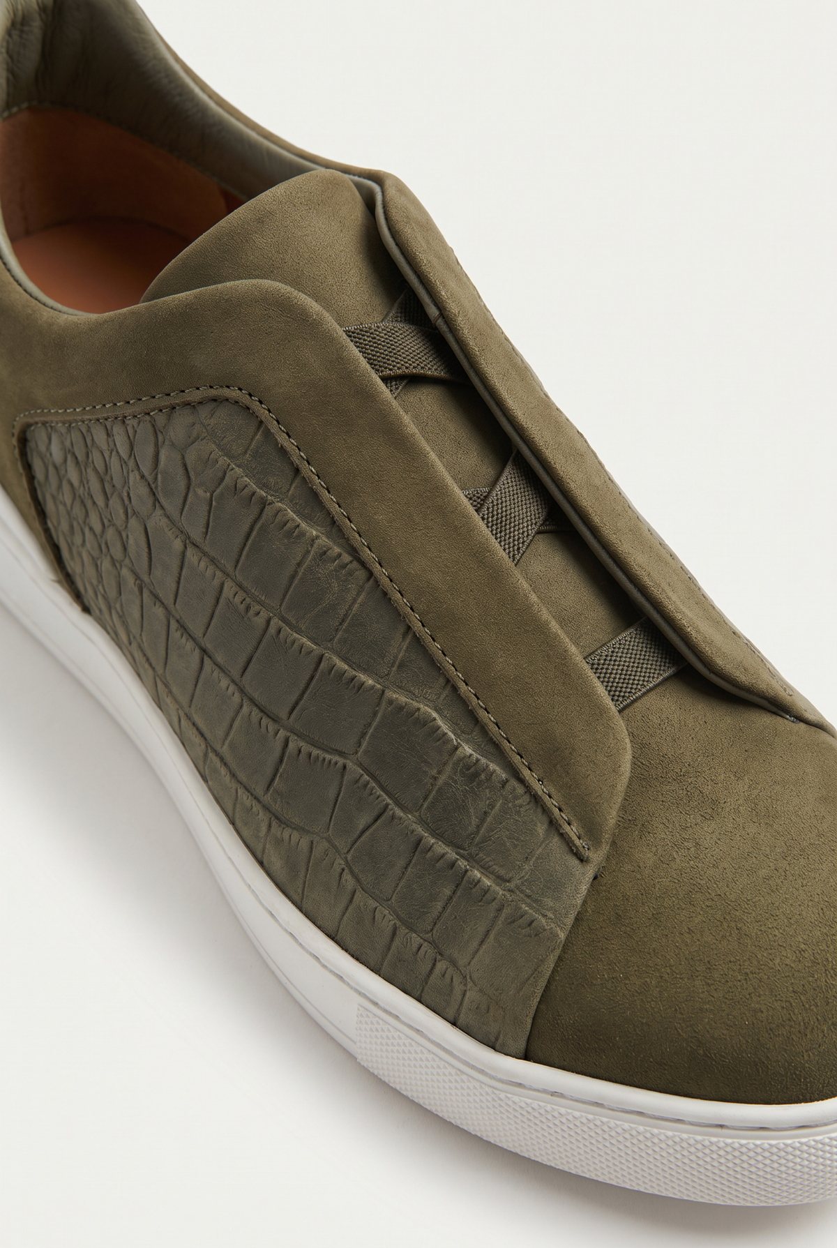 Monaco Suede Crocodile Sneaker Olive