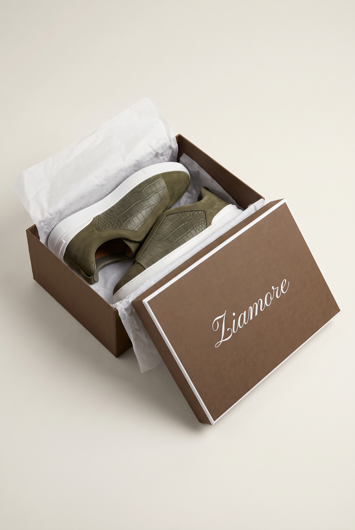 Monaco Suede Crocodile Sneaker Olive