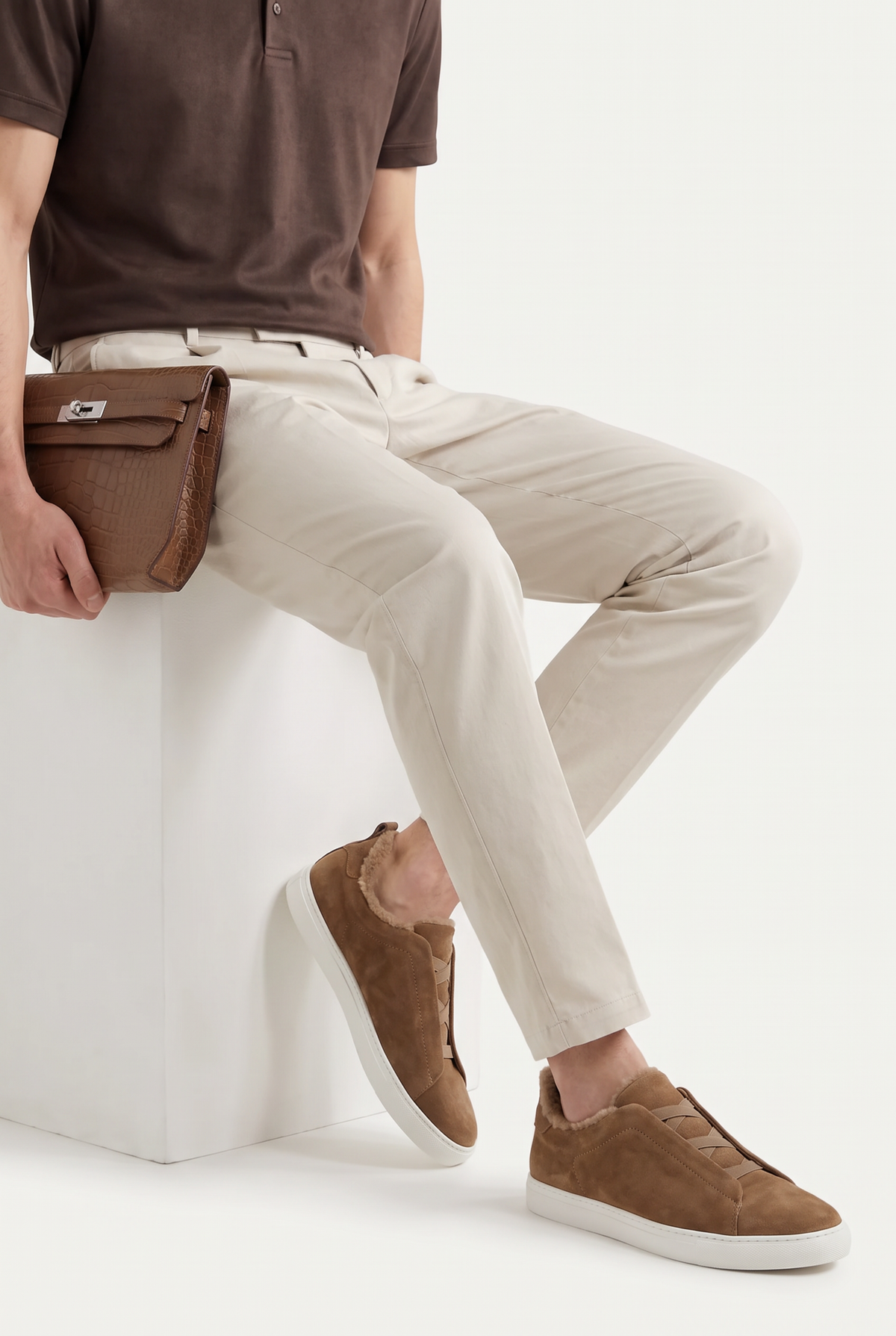 Monaco Suede Fur Sneaker Camel