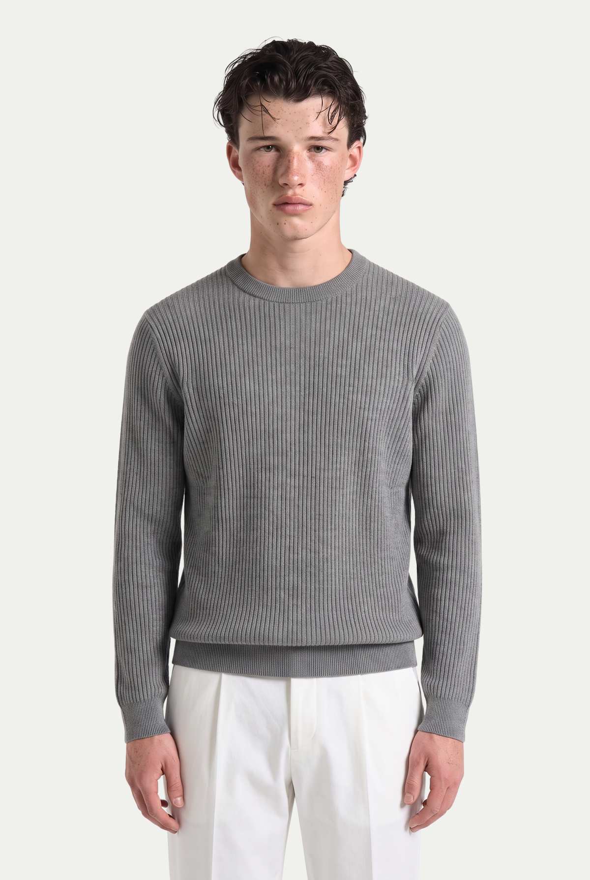 Rib Knit Crewneck Heather Grey