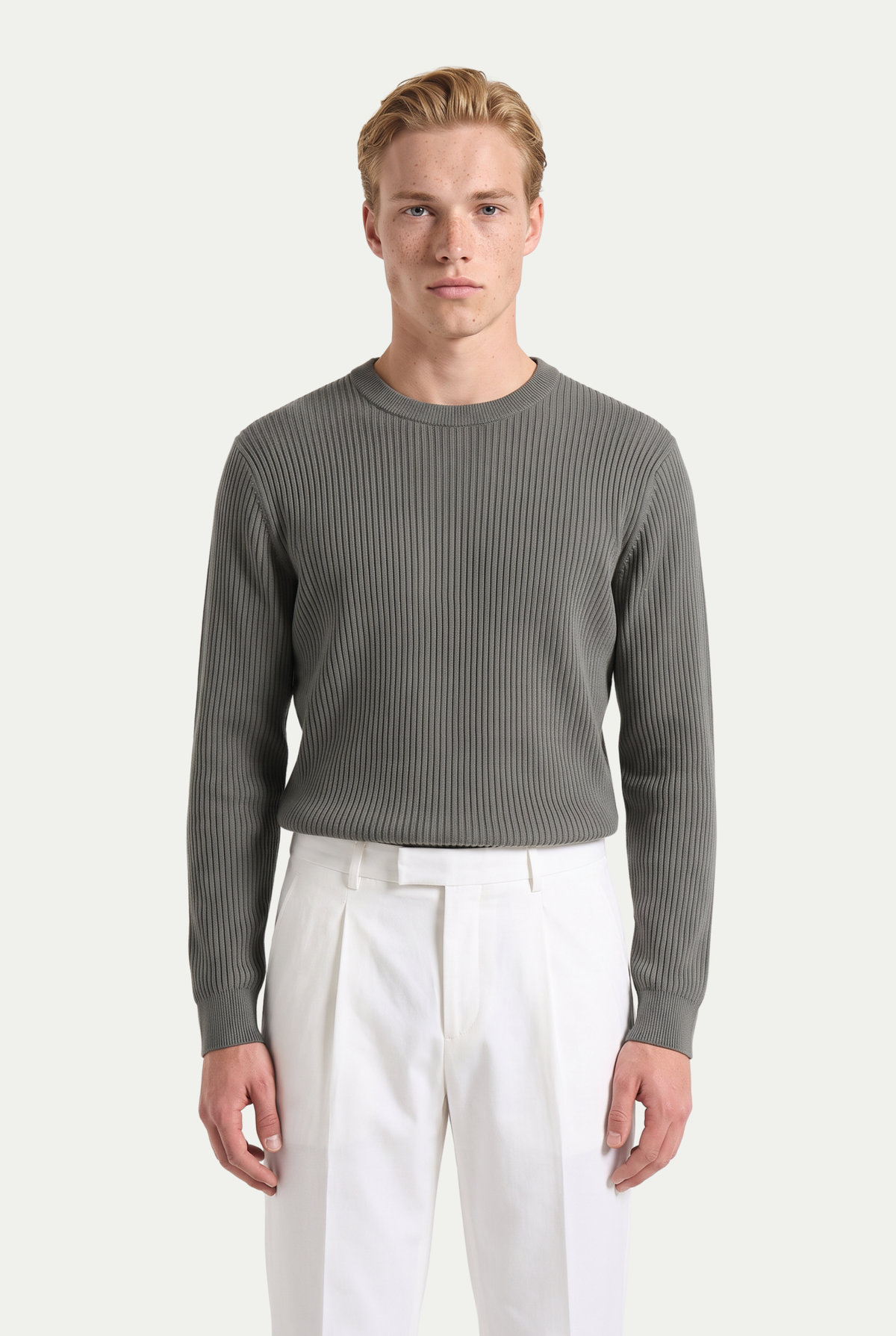 Rib Knit Crewneck Sage Grey