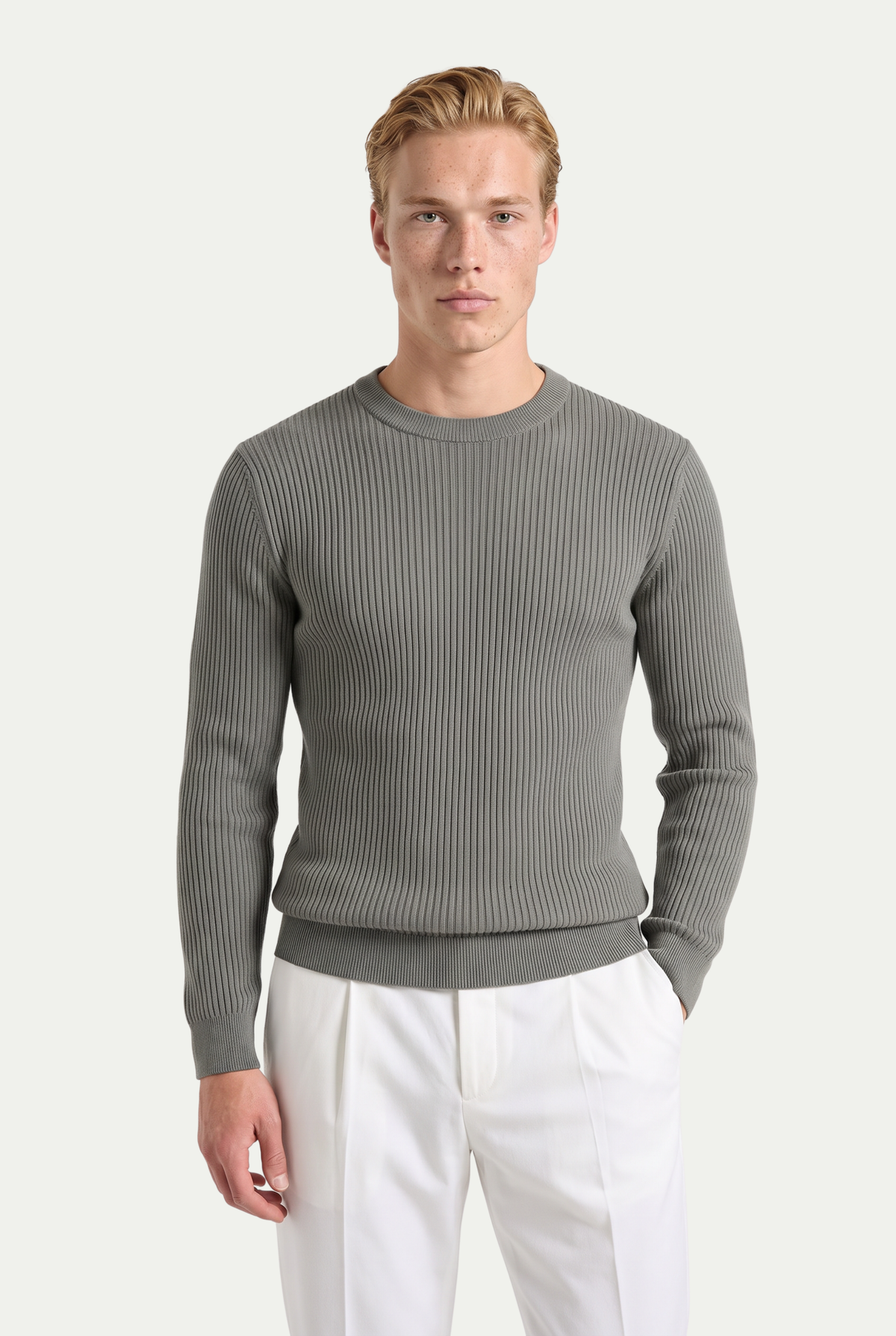 Rib Knit Crewneck Sage Grey